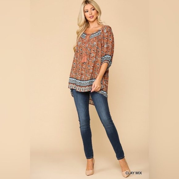 Gigio | Hannah Terracotta Clay Rust Bohemian Peasant Top Tassel Paisley Small - Picture 6 of 14